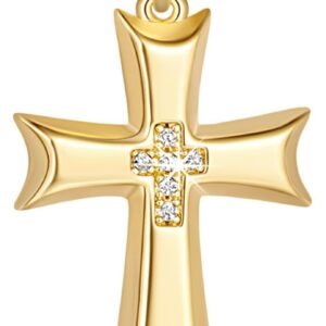Cross Necklace Gold Cross Necklaces for Women CZ 14K Gold Cross Pendant Mariner Gold Cross Chain Ribbon-Edge 48cm Necklace Cross Jewelry for Women 24mm