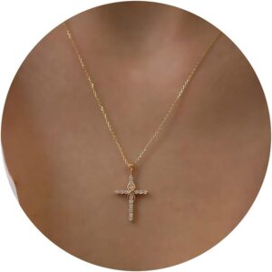 IEFWELL Cross Necklace for Women Girls – Dainty Gold Silver Cross Necklace Gold Necklace for Women Trendy Simple Sideways Layered CZ Cross Necklaces Gold Jewelry for Women Gifts for Women Girls