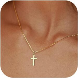 Cross Necklace for Women Trendy 14K Dainty Gold Silver Plated Cross Pendant Necklaces Simple Cute Faith Charm Choker Religious Drop Dangle Chain Necklace Non Tarnish Costume Jewelry Gift