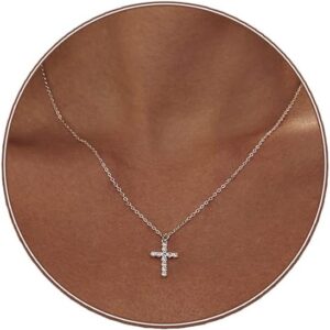 Zeffy Cross Necklace for Women, 18k Gold/Silver Plated Tiny Cross Pendant Necklace Simple Layered Cross Necklaces Gold Jewelry for Women
