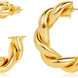 Chunky Twisted Gold Hoop Earrings For Women Cute Gold Earrings Fashion earrings Costume Jewelry