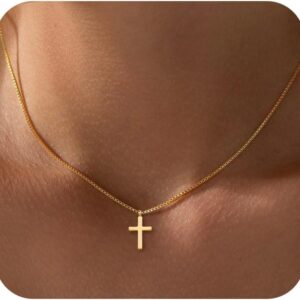 DEARMAY Dainty Cross Necklace for Women, Dainty 14k Gold Filled/Silver Cross Necklaces Simple Layered Small Cross Choker Necklace Thin Chain Necklaces Aesthetic Jewelry for Women Gift